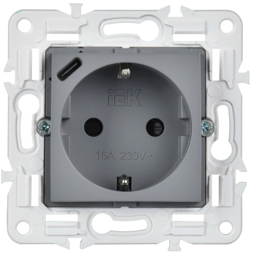 SKANDY Роз. с з/к/ш 16А с USB C 18Вт SK-R17Gr сер. IEK