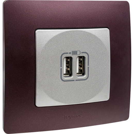 Зарядное устройство USB тип А / тип А - Legrand Etika - 3000мА 15Вт - алюминий