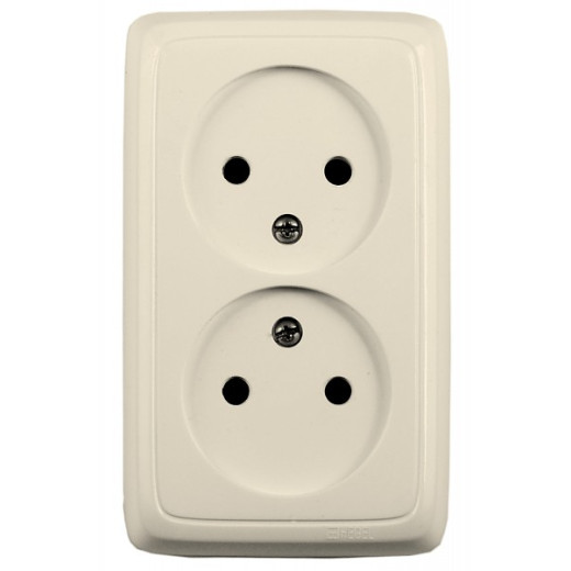 РА16-145-01 Розетка открытой установки, двухместная, с монтажной пластиной, цвет слоновая кость
