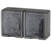 ЭРА Розетка Эксперт 11-2404-03 двойная 2х2P+E IP54 шторки 16A-250В ОУ серый