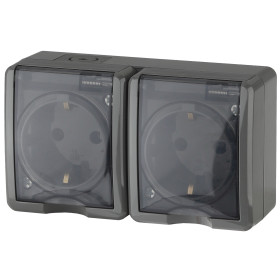 ЭРА Розетка Эксперт 11-2404-03 двойная 2х2P+E IP54 шторки 16A-250В ОУ серый