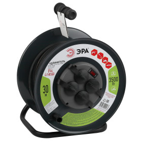 ЭРА Удлинитель силовой RMx-4es-3x1.5-30m-IP44(KG) на металлической катушке c заземлением 4 розетки 30м КГ 3х1.5мм2