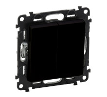 Legrand Valena LIFE Black. Переключатель двухклавишный 10А 250В с лицевой панелью. Безвинтовые зажимы. Антрацит..