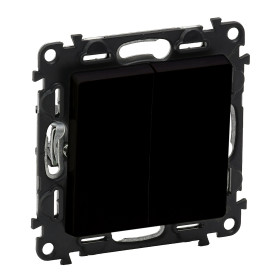 Legrand Valena LIFE Black. Переключатель двухклавишный 10А 250В с лицевой панелью. Безвинтовые зажимы. Антрацит..