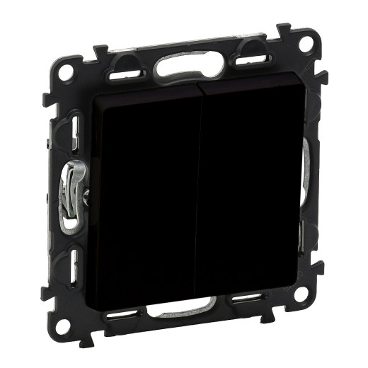 Valena LIFE. Переключатель двухклавишный 10А 250В с лицевой панелью. Безвинтовые зажимы. Антрацит.