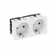 Розетка силовая 0° двойная 2х2К+З, 2 модуля Modul45, 45х90 мм, со шторками, 16А 250В белая