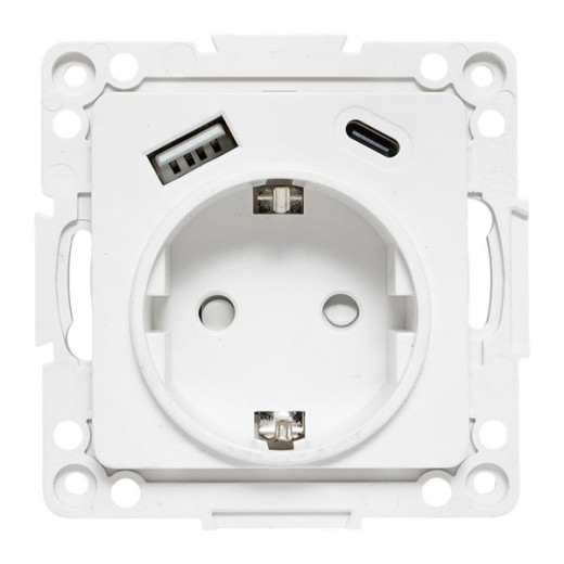 Стокгольм Механизм Розетки 1-местной с/з, USB A+C 16А винтовые клеммы белый с защ. штор. EKF
