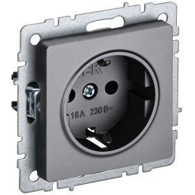 IEK BRITE BASE Сталь Розетка 1-м с/з без защ штор 16А РС11-1-0-БрС
