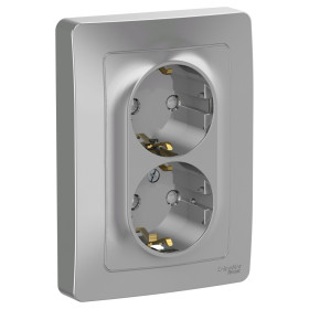 Systeme Electric Blanca внутр Алюминий Розетка 2-ая с/з со шторками, 16А, 250В