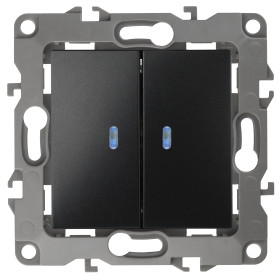 ЭРА 12-1105-05 Выключатель двойной с подсветкой, 10АХ-250В, IP20, Эра12, антрацит (10/100/2500)