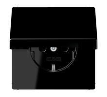 JUNG LS 990 Черная Розетка с/з с крышкой безвинт. зажим