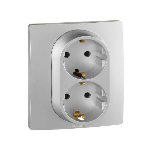 Розетка двойная с заземлением - Legrand Etika - без шторок в сборе 16А 250В винтовые зажимы - алюминий