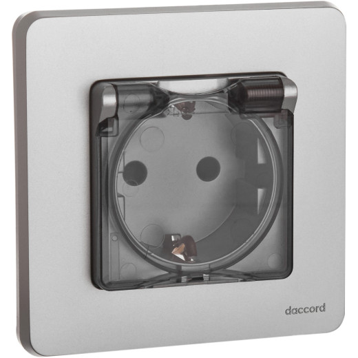 Розетка с заземлением IP44 - Legrand/Daccord Inspiria - со шторками с защитной крышкой 16А 250В винтовые зажимы - алюминий