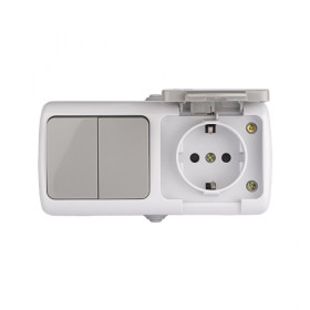 EKF PROxima Мурманск Блок  розетка 1-м 16А с заземлением с крышкой + 2-кл выключатель IP54 серый.