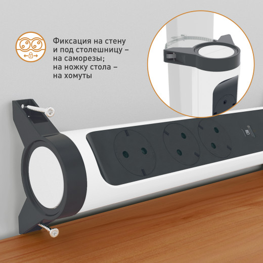 Удлинитель с заземлением Legrand 3 розетки с кабелем 1,5 м., с 2xUSB A+C (3А) зарядками, защитой от импульсных перенапряжений, кнопкой включения и поворотным основанием, цвет: бело-черный