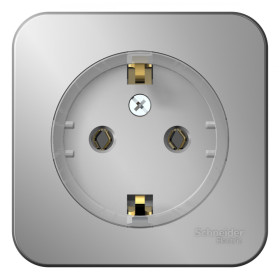 Systeme Electric Blanca наруж Алюминий Розетка с/з без шторок, (тонкая) 16А, 250В изолир. пластина