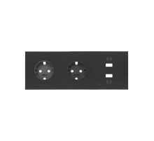Simon 100 Черный матовый Кит 3 поста, фронт. Накладка на 2 розетки Schuko + 2 з/у USB SC