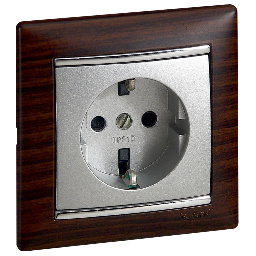 Рамка 1 пост - Legrand Valena - темное дерево/серебряный штрих