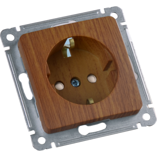 РС16-412-05 Розетка скрытой установки, одноместная, с заземляющим контактом, со шторкой, механизм, цвет дуб