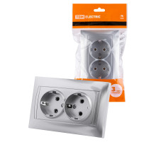 TDM Розетка двойная 2П+З 16А 250В серебр. металлик 