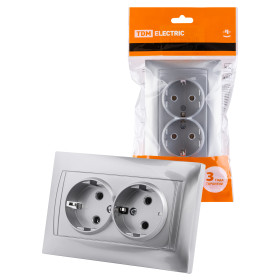 TDM Розетка двойная 2П+З 16А 250В серебр. металлик 