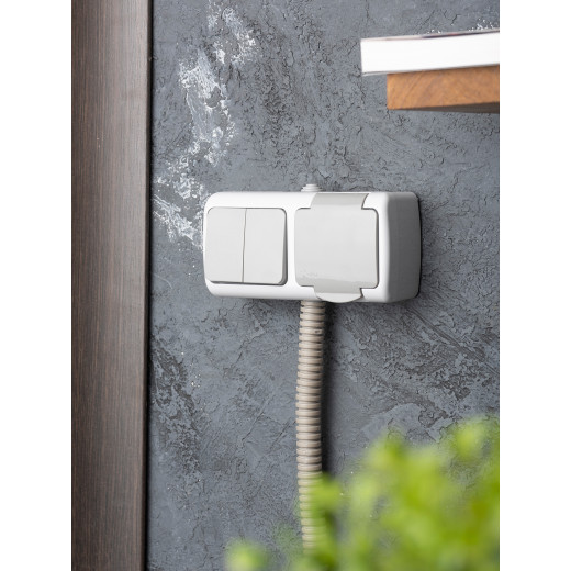 Мурманск Блок розетка 1-м 16А с заземлением с крышкой + 2-кл выключатель IP54 серый EKF