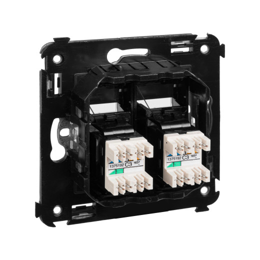 Телефонная розетка RJ-12 в стену двойная, Avanti, черный квадрат