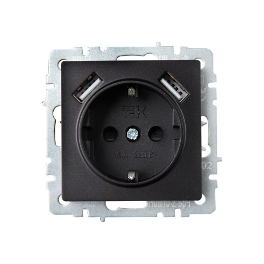BRITE Роз. с з/к/ш 16А с USB A+A 3,1А РЮш10-2-БрЧ черн. IEK
