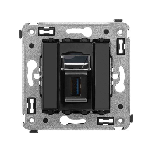 USB 3.0 розетка одинарная в стену, тип А-А, Avanti, черный квадрат
