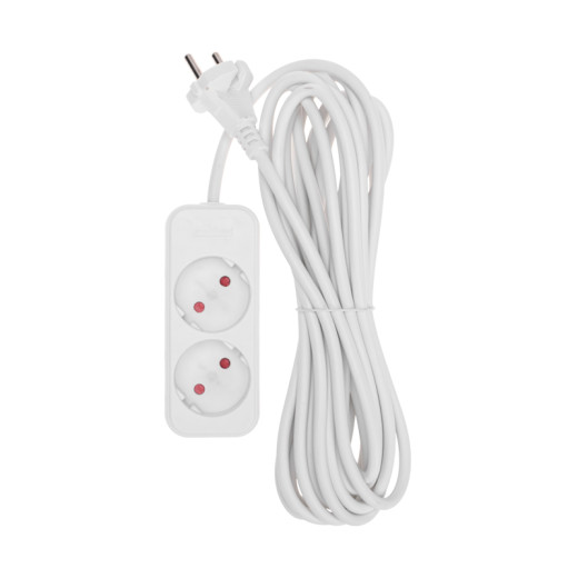 Удлинитель STANDARD 2 гнезда, 5м, 2x1,0мм², б/з, белый REXANT