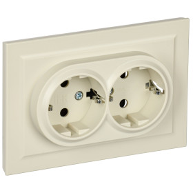 IEK BRITE Бежевый Розетка 2-м с/ с защ штор 16А в сборе РСш12-3-БрКр