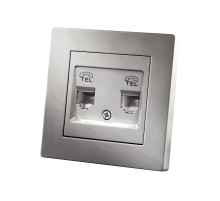 TDM Розетка двойная телефонная RJ11 серебр. металлик 