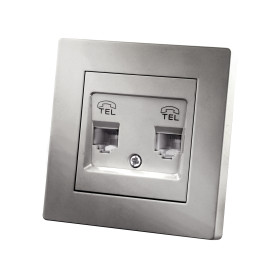 TDM Розетка двойная телефонная RJ11 серебр. металлик 