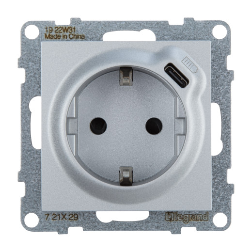 SUNO. Комбинированная розетка со шторками 2К+З 16А 250В/USB С 1500мА. Безвинтовые зажимы. Цвет 