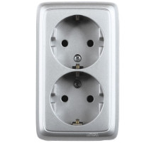 Hegel Альфа наруж Серебро РА16-153-06 Розетка с/з двойная, с изол. пластиной