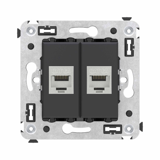 Компьютерная розетка RJ-45 без шторки в стену, кат.6А двойная экранированная, Avanti, черный матовый