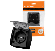 TDM Розетка 2П+3 открытой установки IP54 16А с прозрачной крышкой графит 