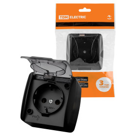 TDM Розетка 2П+3 открытой установки IP54 16А с прозрачной крышкой графит 