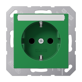 JUNG Штепсельная розетка SCHUKO 16A 250V~ с защитой от детей с полем для надписи термопласт зеленая