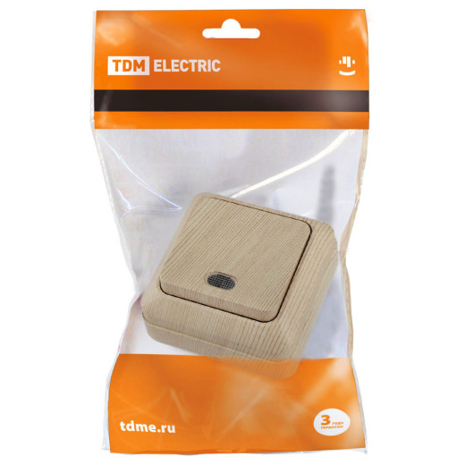 Выключатель 1-кл. открытой установки с подсветкой IP20 10А, сосна 