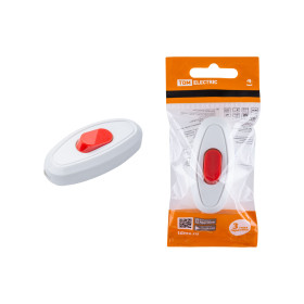 TDM Выключатель на шнур 6А 250В белый с красной кнопкой