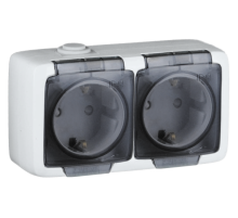 Hegel Альфа IP44 наруж Белая РА16-252 Розетка с/з двойная, со шторками, брызгозащищенная