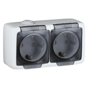 Hegel Альфа IP44 наруж Белая РА16-252 Розетка с/з двойная, со шторками, брызгозащищенная