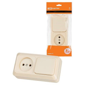 TDM Блок комбинированный выкл. 1-кл. 10А + розетка 2П 10А 250В БКВР IP20 сл. кость 