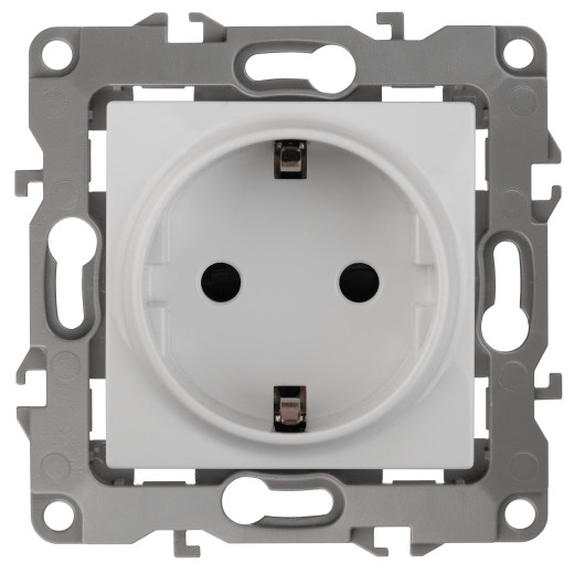 Розетка ЭРА Серия 12 12-2102-01 с заземлением 2P+E Schuko со шторками 16A-250В IP20 белый