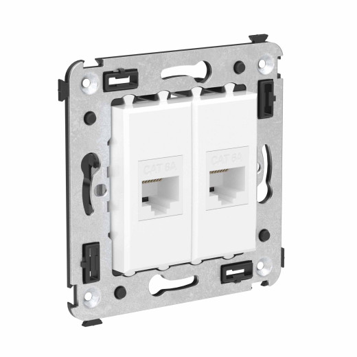 Компьютерная розетка RJ-45 без шторки в стену, кат.6A двойная, Avanti, белое облако