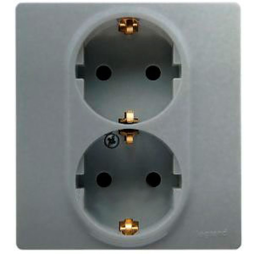 Розетка двойная с заземлением - Legrand Etika - со шторками в сборе 16А 250В безвинтовые зажимы - алюминий