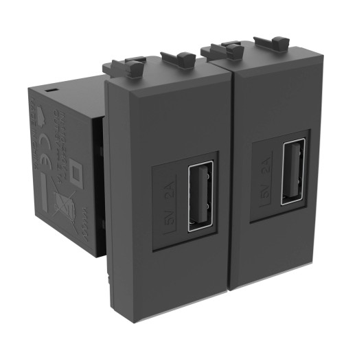 USB зарядное устройство модульное 2.1 А, Avanti, черный матовый, 2 модуля