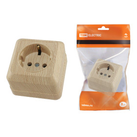 TDM Розетка 2П+З открытой установки IP20 16А, сосна 