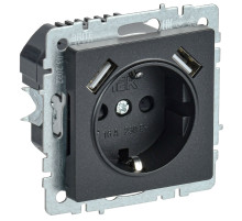 IEK BRITE BASE Черный Розетка с з/к/ш 16А с USB A+A 3,1А РЮш10-2-БрЧ